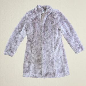 Purple faux fur thigh length coat, mob wife, CAbi Contessa Coat #3662 size XS